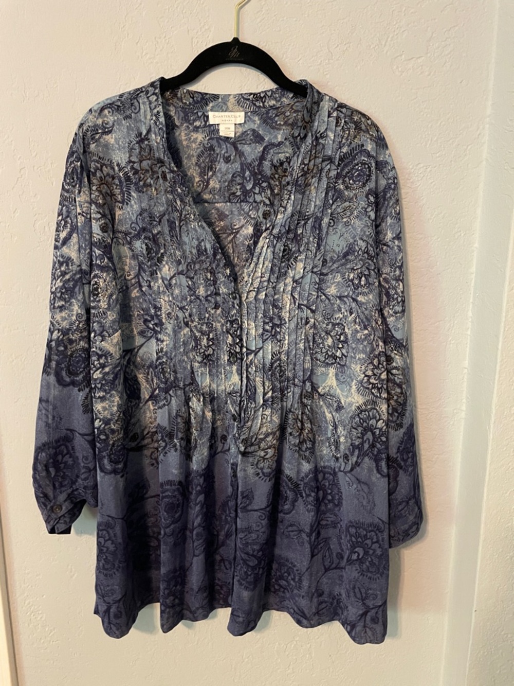 Charter Club Blue Ombré Paisley Pintuck V-Neck Tunic